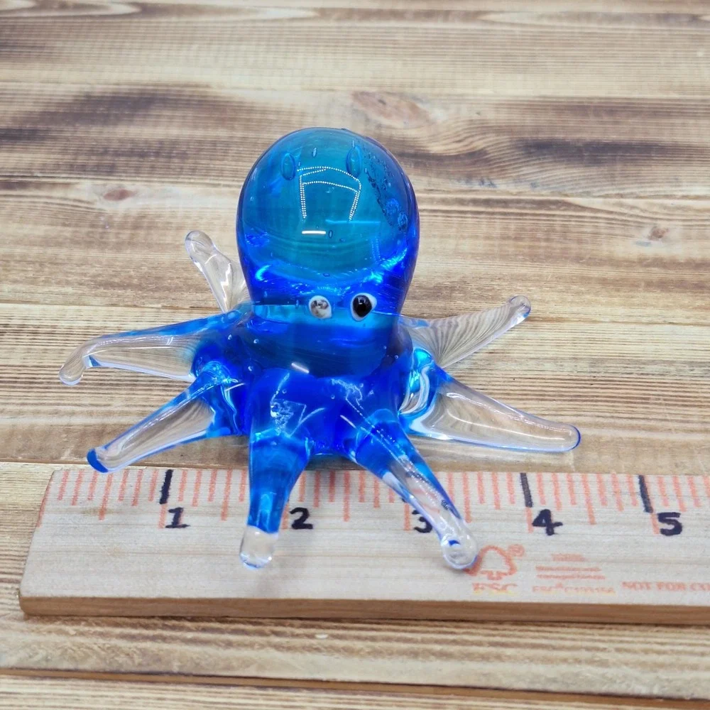 Art Glass Blue  Octopus‎ ~ Beach Decor~ Paperweight Derpy Lovable